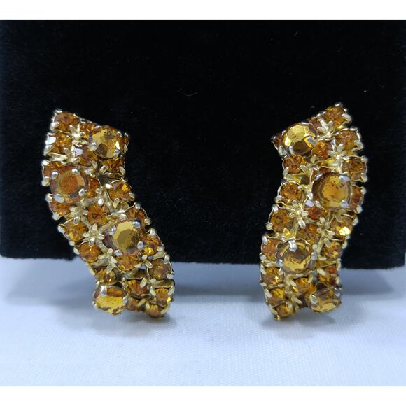 Alice Caviness Topaz Rhinestone Earrings, 1960s Vintage Jewelry - Picture 8 of 10